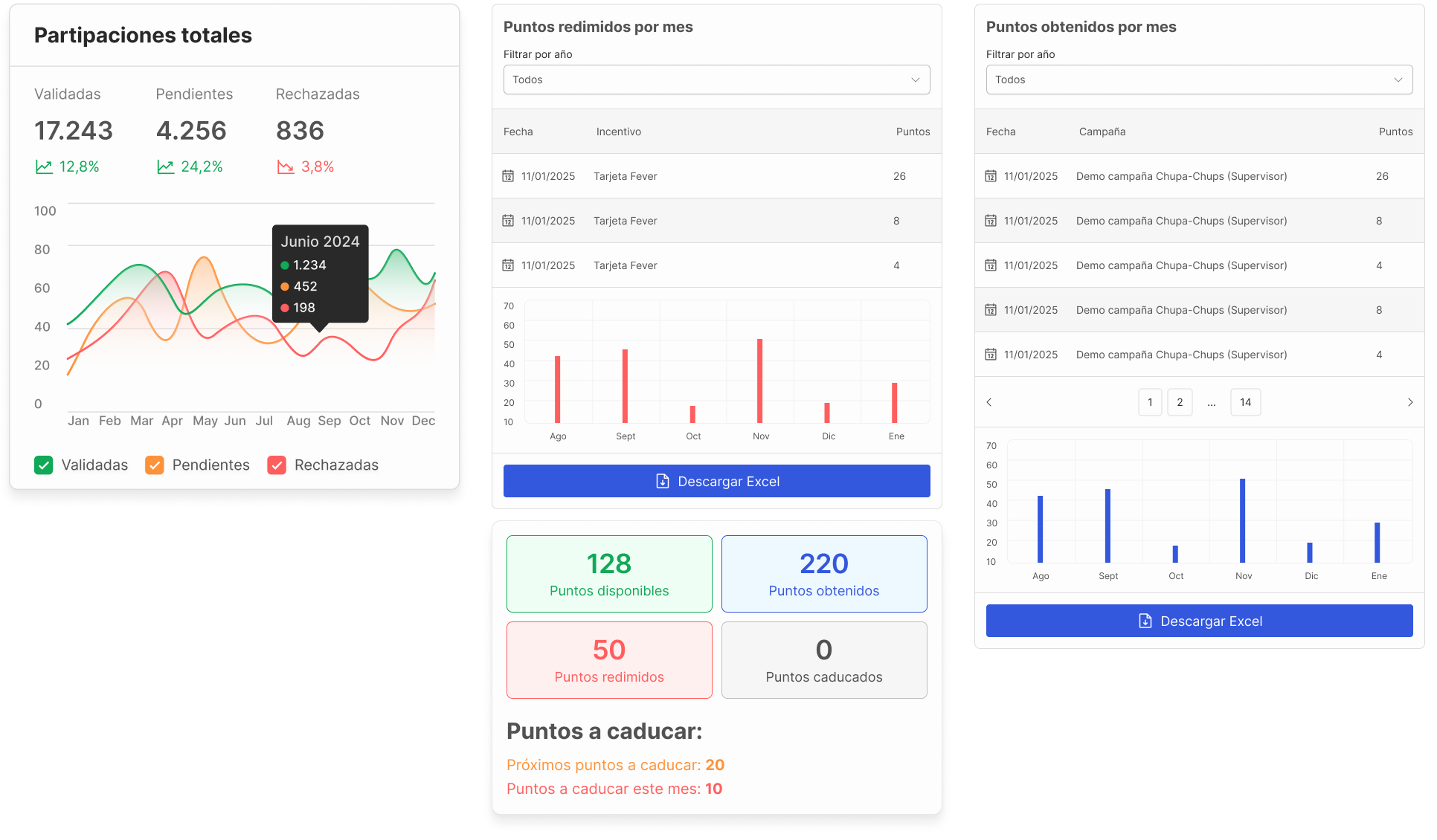 Points and activity tracking dashboard